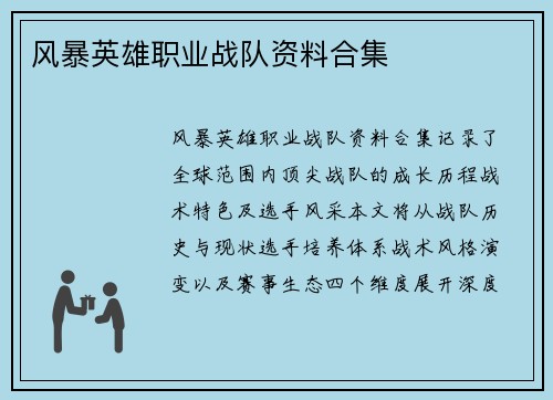 风暴英雄职业战队资料合集